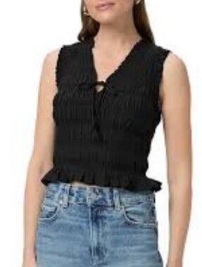 PAIGE BLACK SMOCKED TOP XL